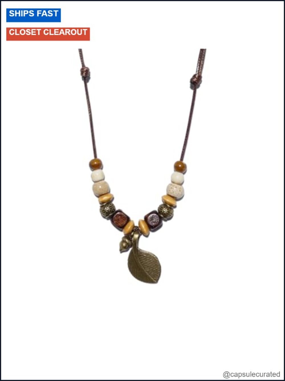 Boho Ceramic Bead Strand Necklace Adjustable Bohemian Jewelry